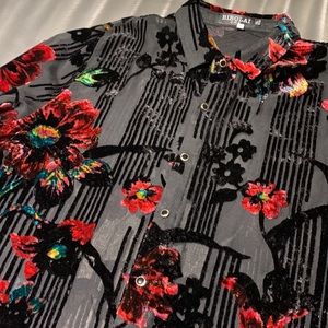 Bibolai Black Floral Velvet Burnout Blouse Size M